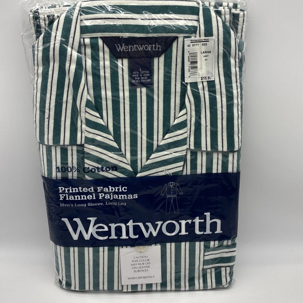 Vintage Wentworth flannel pajamas long sleeve long leg LARGE green Stripe